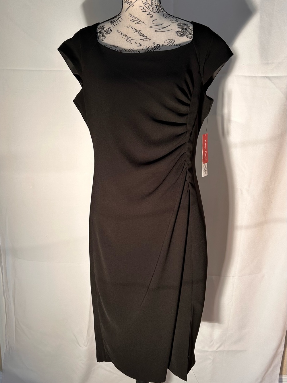 Rafaella Black Cap-Sleeve Midi Dress with Side Ruching